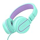 Ailihen I35 Headphones with Microphone Stereo Lightweight Adjustable Foldable Headset for Cellphones Smartphones iPhone iPod Laptop Computer Mp3/4 (Green Purple)