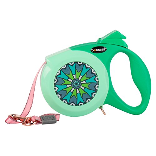 DOGNESS Retractable Dog Leash, The Elegance Series, One Button Brake & Lock with Anti-Slip Handle, Strong Nylon Ribbon Tape, 13 ft Long, for Small Medium Dogs, Green