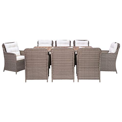 vidaXL Gartenmöbel Set 9-TLG. mit Auflagen Gartengarnitur Sitzgruppe Gartenset Sitzgarnitur Esstisch Gartentisch Stühle Poly Rattan Braun – Bild 3