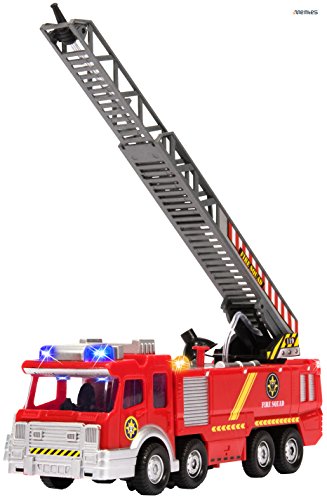 Memtes Electric Fire Truck Toy with Lights and Sirens Sounds, Extending Ladder and Water Pump Hose to Shoot Water, Bump and Go Action - Thumbnail 3