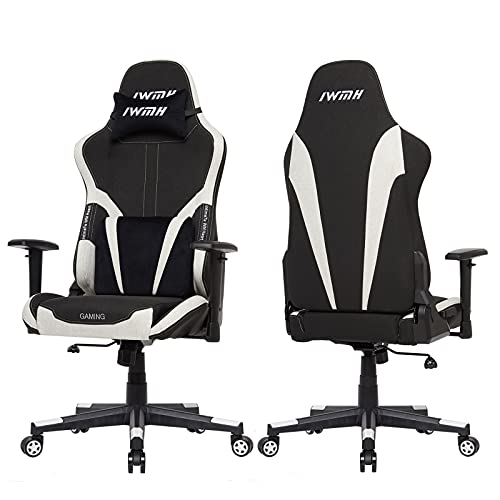 Intimate-WM-Heart-Silla-Gaming-de-Tela-Silla-Oficina-Ergonomica-Silla-Giratoria-Racing-Silla-Gamer-de-Respaldo-Alto-Ajustable-con-Apoyabrazos-Reposacabezas-y-Cojin-Lumbar-Negro-Blanca