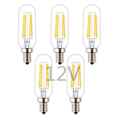 OPALRAY T25 Mini Tube LED Bulb, 12V Low Voltage Input, 4W 400Lm, Dimmable with 12V DC Dimmer, E12 Small Base, Natural White Daylight 4000K, 40W Incandescent Equivalent, for 12 Volts Power, 5 Pack