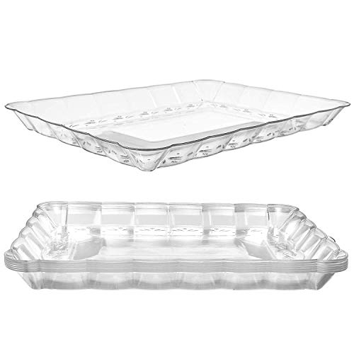 Plastic Serving Trays – Serving Platters | 5 Pack, 12"X 18" | Rectangular Disposable Party Platters and Trays | Clear Disposable Serving Trays for Parties | Party Serving Trays and Platters
