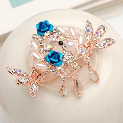Amazon ノーブランド品 華やか 孔雀 薔薇 モチーフ キラキラ ヘアクリップ ブルー バレッタ クリップ 通販