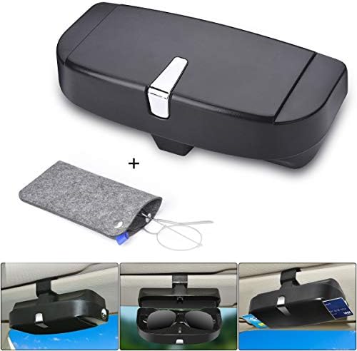Glasses Holder for Car Sun Visor, Extremade Universal Car Sunglasses Eyeglasses Case Storage Box Organizer With Card Holder + Glasses Storage Bag, Car Glasses Holders-Black
