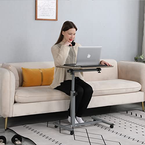 Adjustable Overbed Bedside Table with Wheels Hospital Bed Table Portable Computer Stands Movable Desk Computer Table for Bed Laptop Stand for Couch