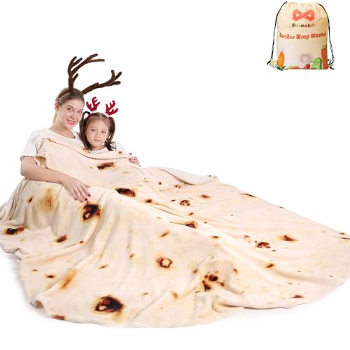 mermaker Burritos Tortilla Throw Blanket 2.0 Double Sided 71 inches for Adult and Kids, Giant Funny Realistic Food Blanket, 285 GSM Novelty Soft Flannel Taco Blanket (Yellow-Double Sided)