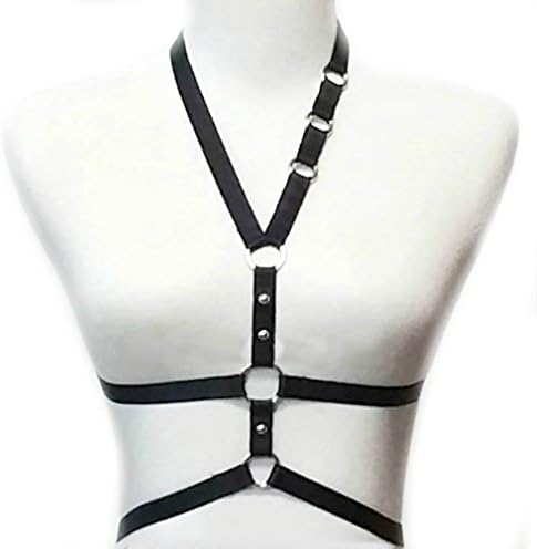Walemy Harness Bra,Gothic Style Sexy Elastic Fashion Steel buckle and rivet Cage Bra Strappy