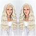 Persephone Glueless Platinum Blonde Lace Front Wig Wavy Fashion Long Light Blonde Synthetic Wigs for Women Half Hand Tied Repalcement Hair Wig 22 Inches
