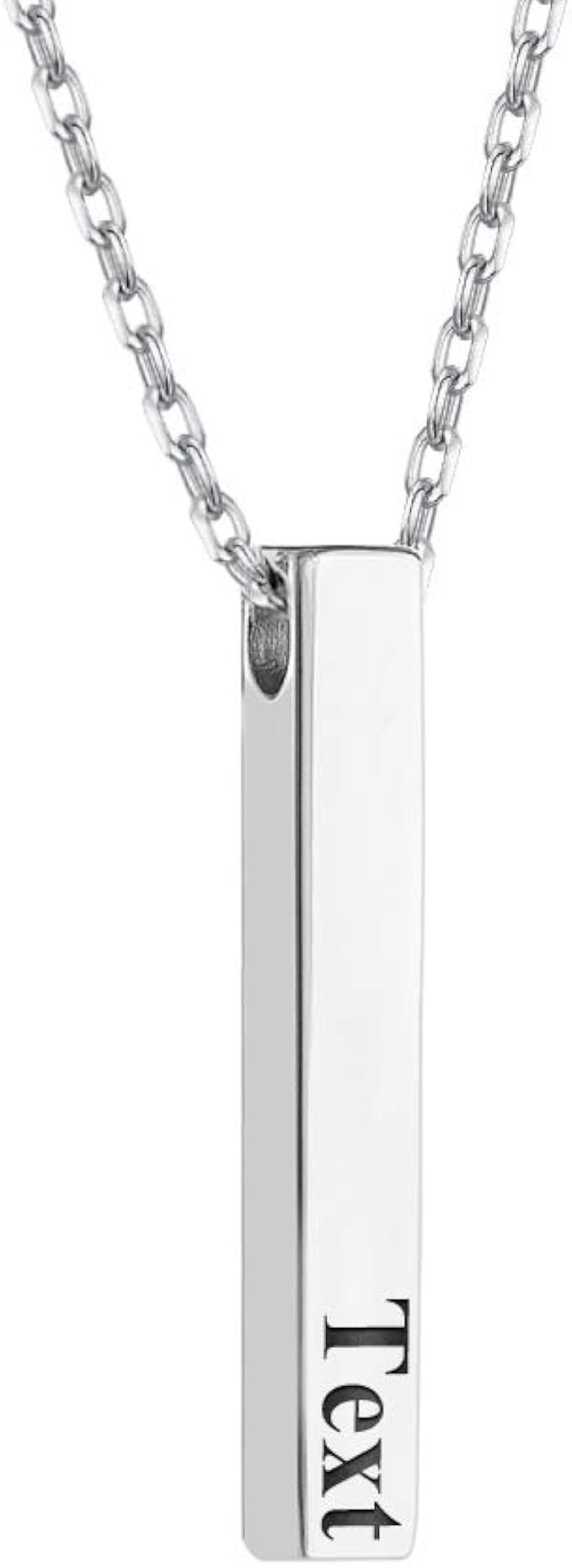 Personalized Cuboid Pendant Name Necklace,925 Sterling Silver Chain with Engraving,Engraved Bar 