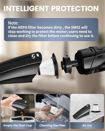 SERVOMASTER Aspirapolvere Auto, Aspirabriciole Senza Fili Potente con Filtro HEPA Lavabile e Bocchetta per Fessure e Spazzola, Mini Aspirapolvere per Auto e Casa Senza Fili a Batteria Ricaricabile
