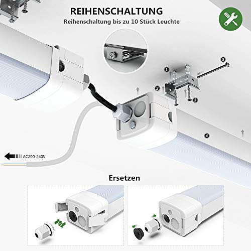 TONFFI LED Feuchtraumleuchte Wannenleuchte 60W 150CM für Garage Lager Feuchtraum Garten, LED Werkstattlampe… – Bild 7