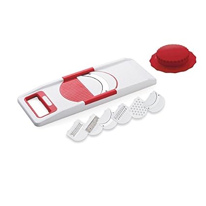 Bright Balaji ABS 6 in 1 Vegetable and Fruit Slicer and Grater with Safety Holder (Red)