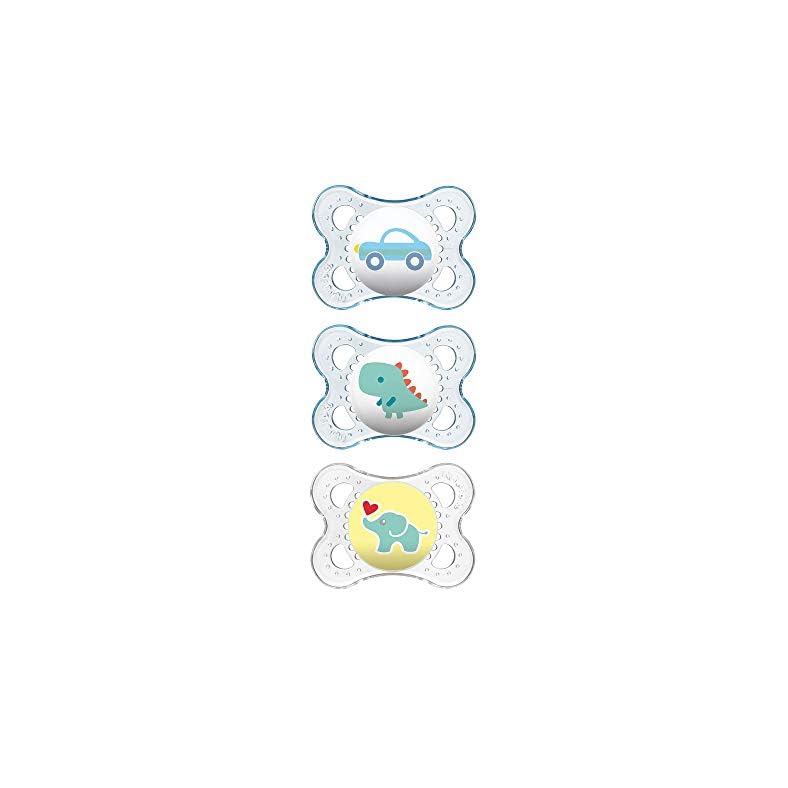 MAM Original Baby Pacifier, Nipple Shape Helps Promote Healthy Oral Development, Curved Shield to Protect Skin,Clear/Boy…