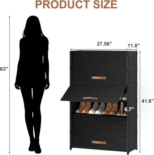 Shoe Rack, 7 Tier Shoe Storage Cabinet with Door 28 Pair Plastic Shoe Shelves Organizer for Closet, Entryway, Hallway, Bedroom, Black