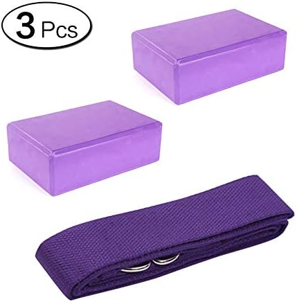 LANGING 3Pcs Yoga Block and Strap Set of Quality EVA Foam for Gym Exercise Pilates Yoga Brick Non-Slip Surface