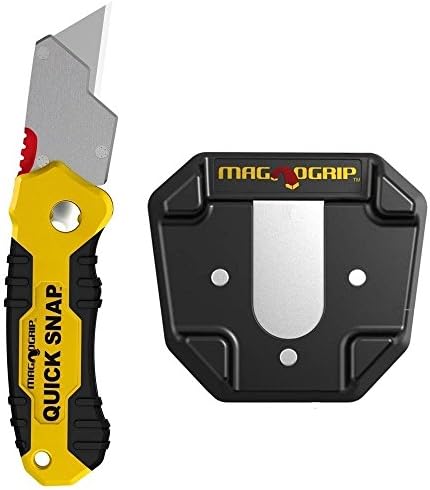 MagnoGrip 002-511 4 Pack Quick Snap Magnetic Folding Utility Knife with Universal Holder, Yellow