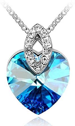 Yuriao Jewelry Elegant Diamond Accented Crystal Heart-shaped Pendant Necklace(blue)