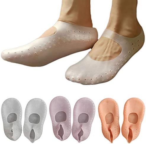 1Pair Silicone Moisturizing Gel Heel Sock Cracked Foot Skin Care Protector (L, White)