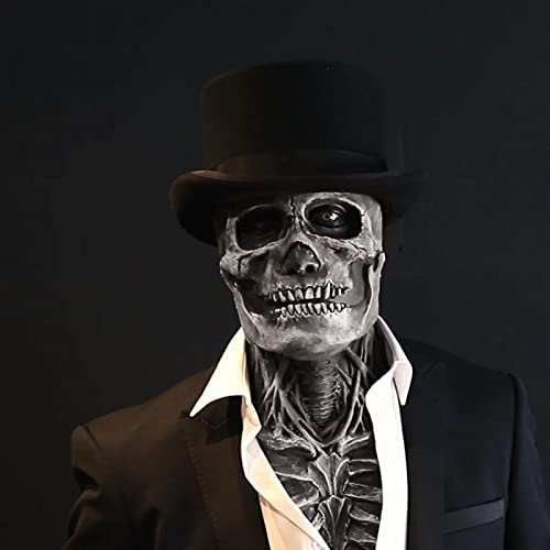AENEY Halloween Full Head Skull Mask, Creepy Skeleton Biochemical Mask, Scary Party Cosplay Costume Prop (Style A)
