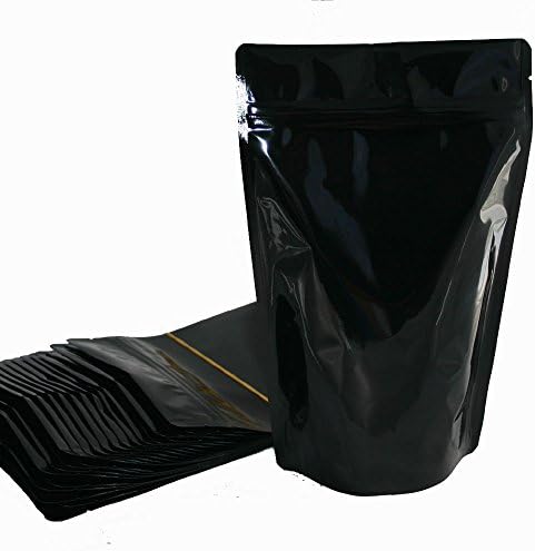 USPak8482;Stand up Pouch 6"x9-1/2"x3-1/8" Heavy Duty Metallized Black with Zip Lock Closure - Top Notch Food Storage Packaging Bag, 5 mil, 8 oz (50 Pcs)