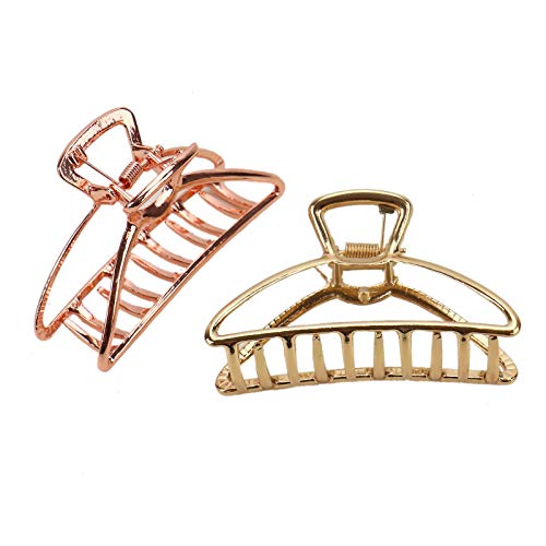 WSSROGY 2pcs Large Alloy Hair Claw Clips Hair Jaw Clamp Banana for Women Girls (Gold and Rose Gold)