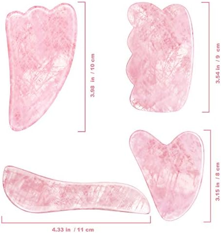 4 Packs Pink Rose Quartz Gua Sha Scraping Massage Tool, Natural Handmade Jade Stone Gua Sha Scraping Board for Anti Aging, Eye Puffiness, Facial Lifting,Relieve Stress,Improve The Blood Circulation