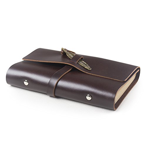 Ancicraft Vintage Soft Genuine Leather Journal Diary Notebook Refillable with Feather 6-ring Binder Lined Craft Paper A6 (Dark coffee with feather) - Thumbnail 3