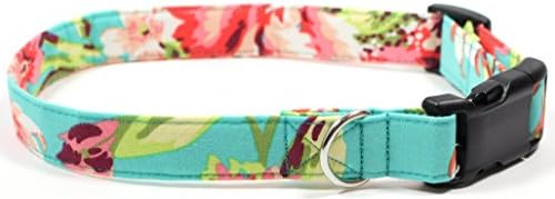 Aloha Girl Dog Collar with Pink Buckle, Hawaii Inspired Designer Cotton Dog Collar, Adjustable Handmade Fabric Collars (L - Black)