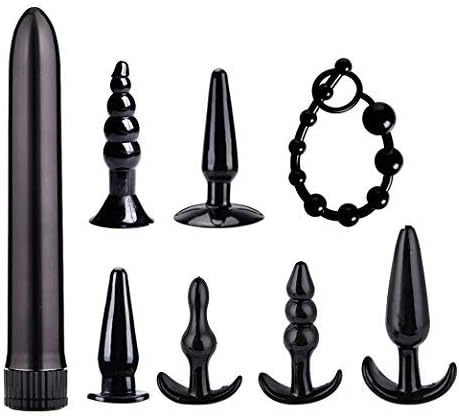 JunRP 8Pcs/Set Soft Medical Silicone Trainer Kit Ànâ.les Plù-.gs Beginner Set for Women and Men - Black