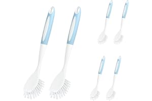 CQT Kitchen Diffusion Type Scrub Brush for Cleaning Dishes Pots Pan Sink and Bathroom with Comfortable Long Handle 6pack (Blue)