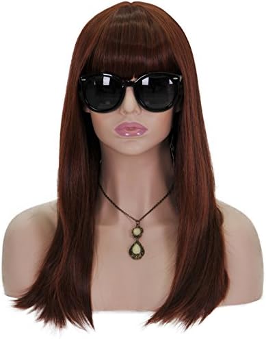 Cosplay Wigs for Women 20 inches Shoulder Length Red and Brown Mixed Color Wig with Bangs (SXL1408) (Straight)