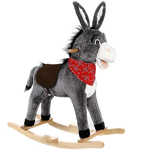 Deuba Schaukelesel | Schaukeltier Schaukel Wippe | Schaukeltier ohne Sound | Halstuch und Haltegriffen | inkl. Sitzdecke