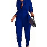 Plus Size Women's Button-Front Blazer and Pants Set, Curvy Long Sleeve Professional Two-Piece Suit
