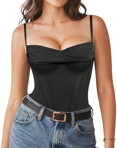 Popilush Red Lace Bodysuit V Neck Shapewear Tummy Control Thong