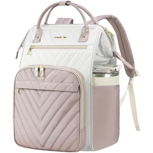VANKEAN 15.6 Zoll Laptop Rucksack,Beige-Staubrosa,Rucksack Damen