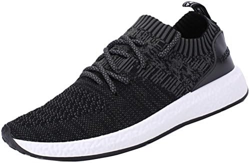 ROMENSI Men's Knit Lightweight Running Shoes Soft Sole Casual Athletic Tennis Walking Sneakers Black US8.5