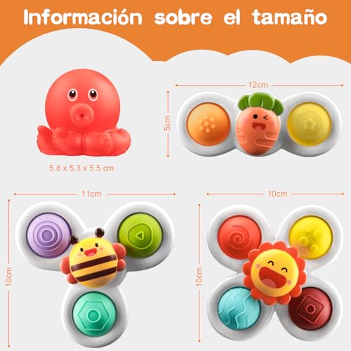 ECHOCUBE Suction Cup Spinner Toys, 3 Pieces Educational Rotating Sensory Toys, Suction Cup High Chair Toy, Suction Cup Bath Toys for Boys and Girls