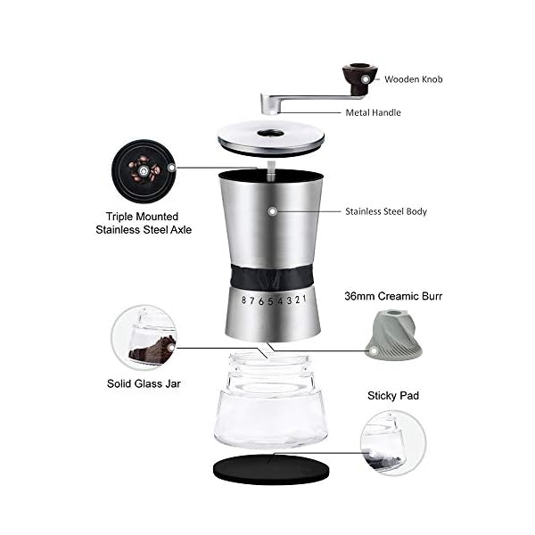 FeelGlad Manuelle Kaffeemühle, HandKaffeemühle aus Edelstahl Kaffeemühle, 8 Verstellbarer Mahlgrad mit 1 Abnehmbare… – Bild 6