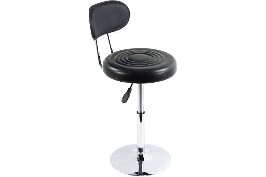 FURWOO Black PU Leather Swivel Salon Chair Mini Barber Shop Stool with Backrest for Manicure, Tattoo, and Office Use