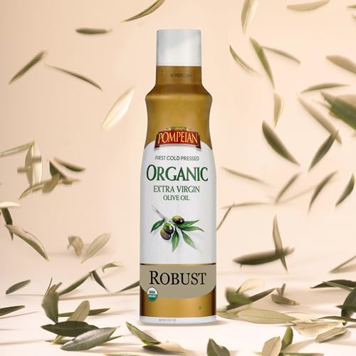 POMPEIAN ROBUST ORGANIC EXTRA VIRGIN OLIVE OIL SPRAY – (3 PACK) 5 FL OZ – NO PROPELLANTS – FIRST COLD PRESSED OLIVE OIL FOR COOKING – ROBUST FLAVOR FOR SALADS, PASTA, AND DRIZZLING