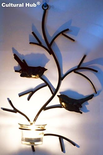 A Decorative Branch with Tealight Candle Holder, Scroll Wall Art, Home Accent Decor Wall Hanging Sconce, Interior &amp; Exterior Design Accessories, Exquisite Gift for Festivals ,Cultural Hub ® (One Tealight Holder)