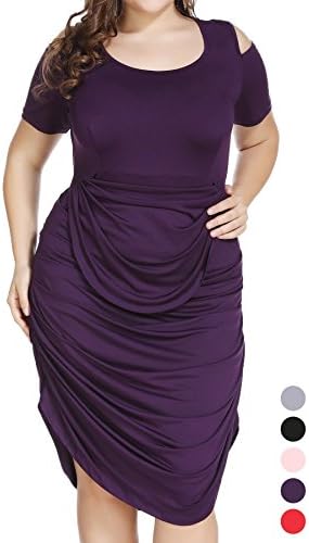 Plus Size Half Sleeve Draped Ruched Midi Dress for Cocktail Formal Evening Purple 26 Plus
