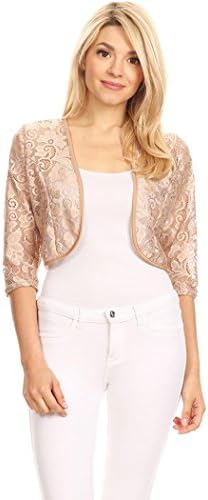 First Spring Women's Regular Plus Size Sheer Lace Shrug Cardigan Bolero. Made in USA.