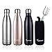 Flask Water Bottles: Sportneer 17oz Insulated Stainless Steel Water Bottle Reusable Double Walled Metal Bottle Cola Shape Thermos Leak-Proof 24 Hours Cold 12 Hours Hot for Travel Hiking, 500ml Black