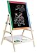 YARMOSHI My First Wooden Drawing Board Easel Double Sided Adjustable | Chalk Blackboard & White Dry Erase Surface, Magnetic Sponge, Marker Pens, Chalks & Bottom Tray | Learning Play for Toddlers!