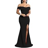 YMDUCH Women's Off Shoulder High Split Long Formal Party Dress Evening Gown