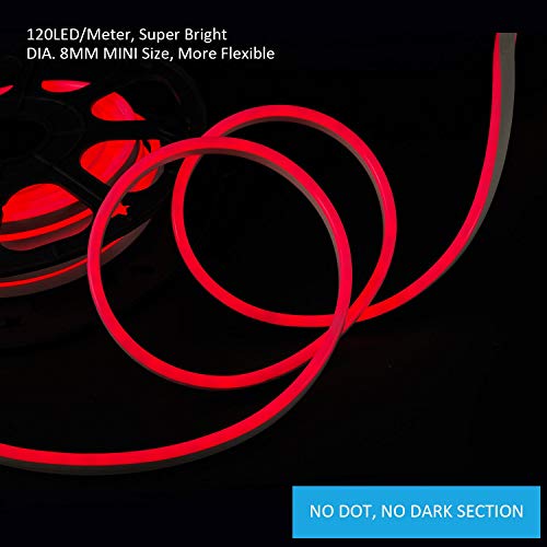 Shine Decor 8x16mm LED Mini Neon Lights, 110V Dimmable Flexible Waterproof Rope Lights, 2835 120LEDs/M, for Indoor Outdoor Ambient Commercial Lighting Decoration, Accessories Included, 16.4ft Red - Thumbnail 2