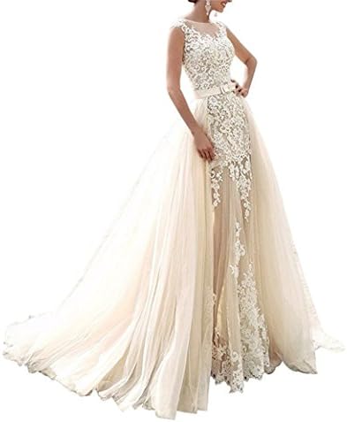 Hatail Bridal Applique Lace Mermaid Wedding Dress Sleeveless for Bride 2017