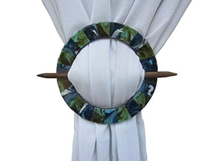 H & W Decorative Handmade Medium Density fibreboard Emerald Curtain Tieback Holder Round Blue Color- Set of 2 (18 x 18 cms)
